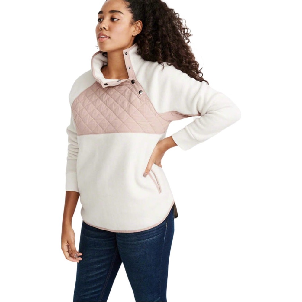 Abercrombie & Fitch Snap up Fleece Women's Pink and White Sweater Size Small